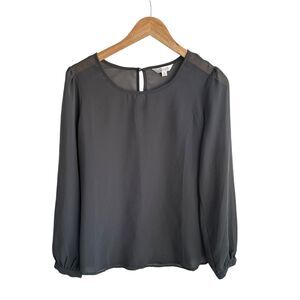Charming Charlie Sheer Top  Dark Gray Long Sleeves‎ Small Classic Casual NWT